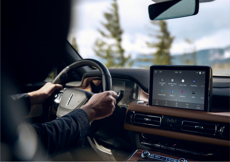 The Lincoln+Alexa app screen is displayed in the center screen of a 2023 Lincoln Aviator® Grand Touring SUV | Parks Lincoln of Gainesville in Gainesville FL