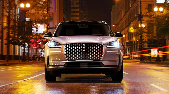 The striking grille of a 2024 Lincoln Corsair® SUV is shown. | Parks Lincoln of Gainesville in Gainesville FL